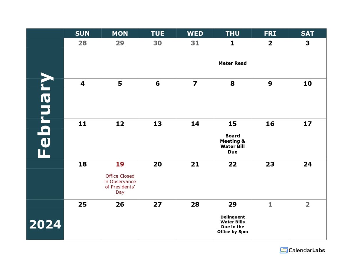 2024 February Work Calendar