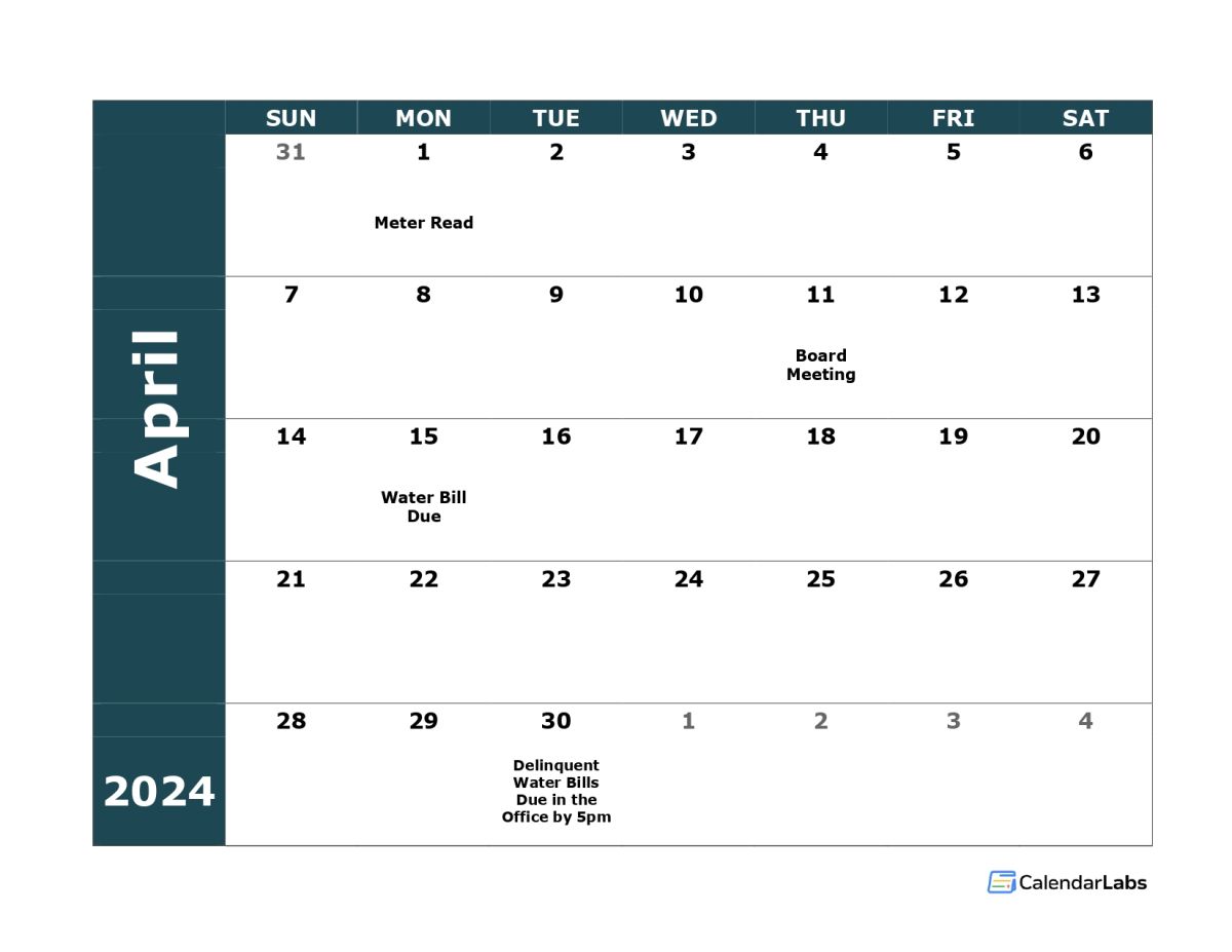 2024 April Work Calendar
